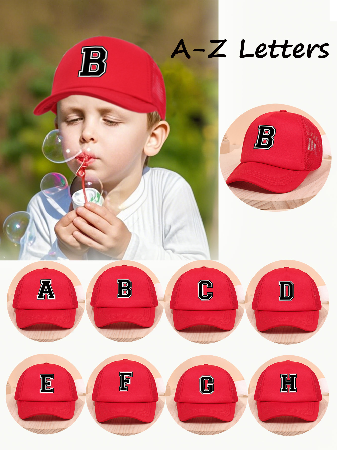 1pc children's letter A-Z sunshade baseball cap, spring and summer mesh breathable truck driver cap suitable for outdoor