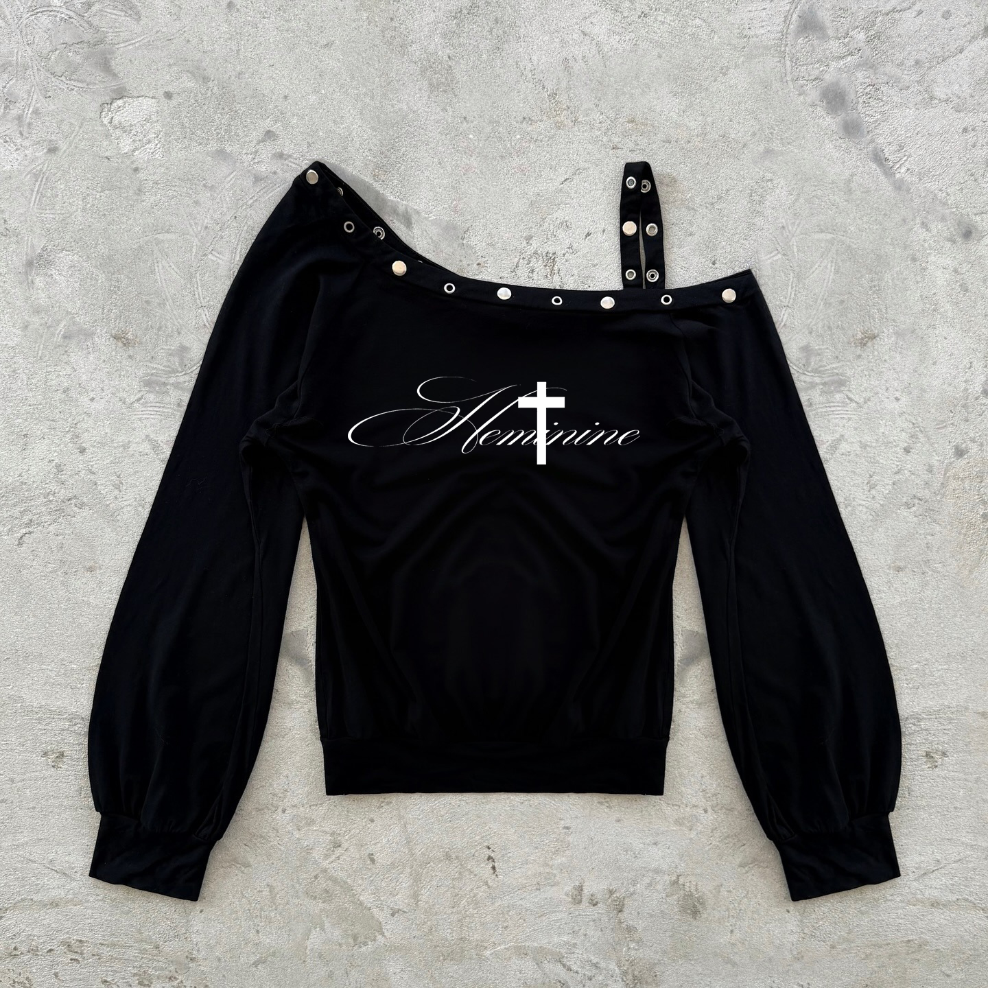 Y2K autumn and winter new long sleeved women's T-shirt simple sloping shoulder off shoulder DIY print simple