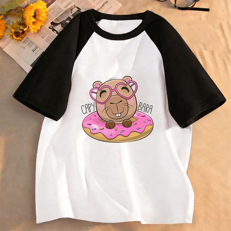 Kawaii Anime Capybara Funny T Shirts Manga Kids Children's T-shirt Boys Girls Summer Spring Casual Top Tee Shirt