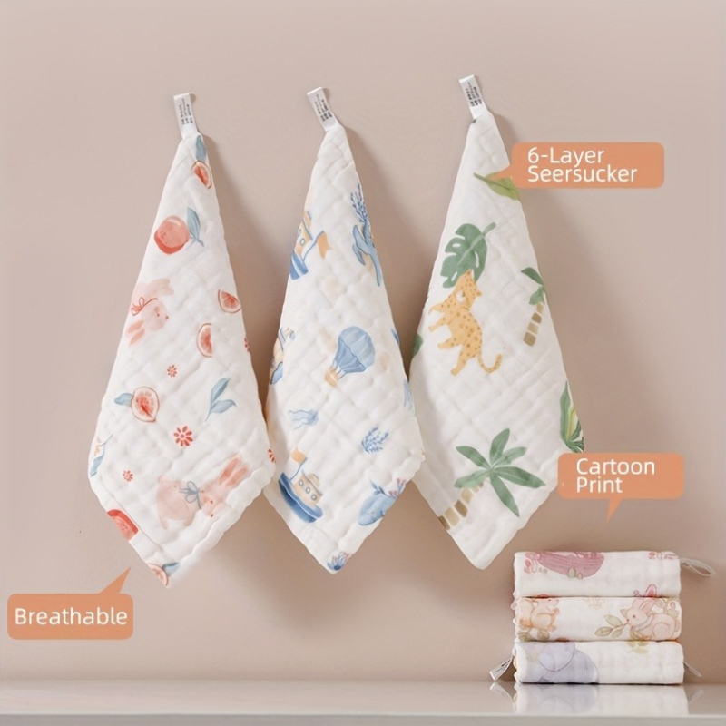 1pcs 6-Layer Soft&Breathable Cotton Gauze Towels - Ultra-Soft, Absorbent Gauze Square Towels,Cartoon Print Patterns,Face Washing