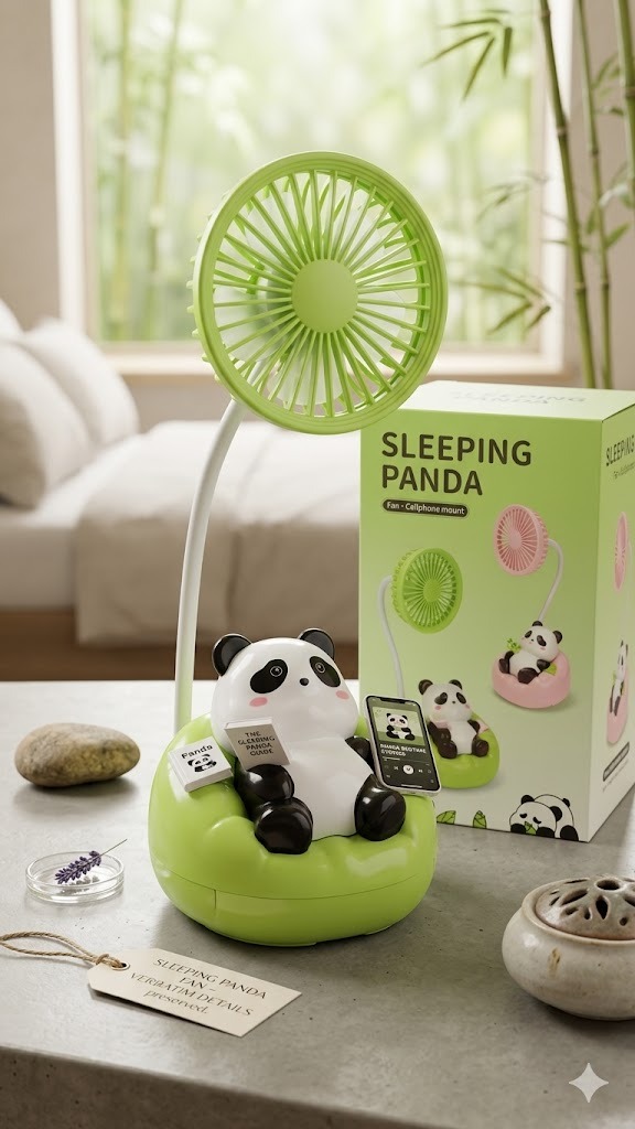 Sleeping Panda Desk Fan | 3 Speed Cute USB Rechargeable Mini Desktop Table Fan | Adjustable Flexible Neck Strong Airflow Low Noise | Type-C Rechargeable Table Fan Figurine Decoration for Home Office Study Bedroom