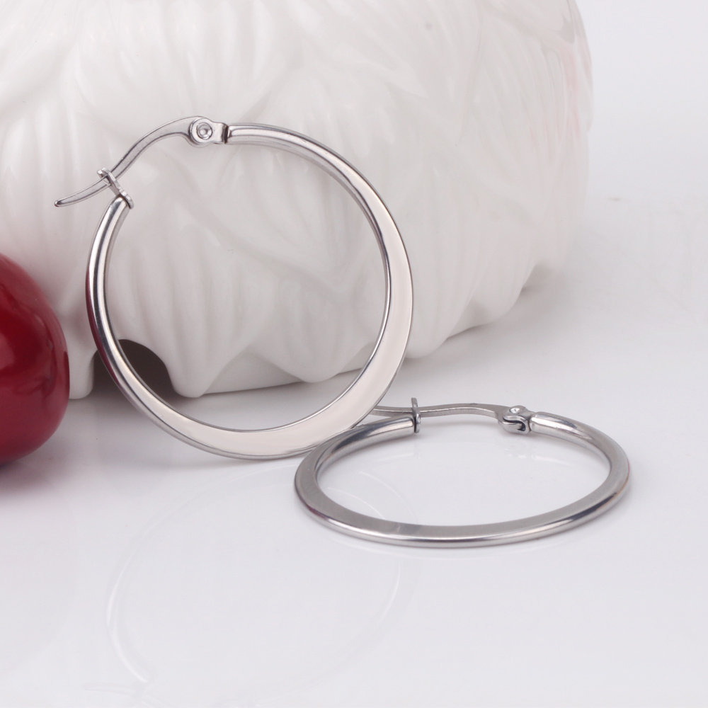 Vintage Fashion 15mm/25mm/35mm Stainless Steel Hoop Earrings Gold Plated Silver Earrings Women's Beads Non-Allergy and No Fading