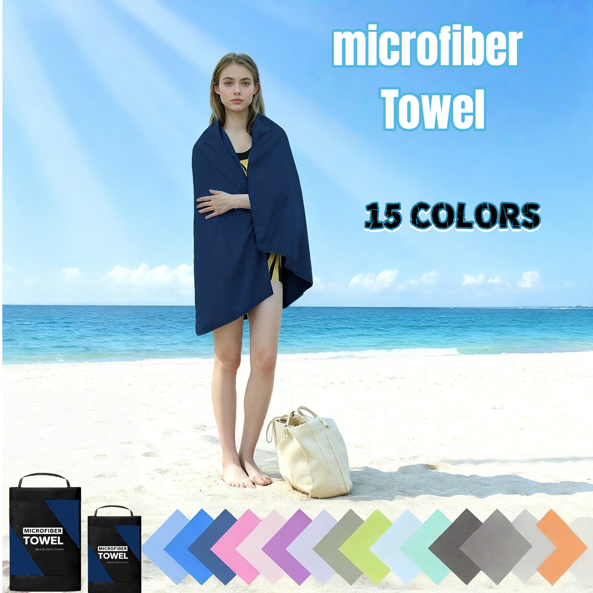 5 PCS Quick Dry Swimming Beach Towel Set 3 Microfiber Towels 2 Mesh Bags Sand Free Lightweight Ideal for Water Sports Gym