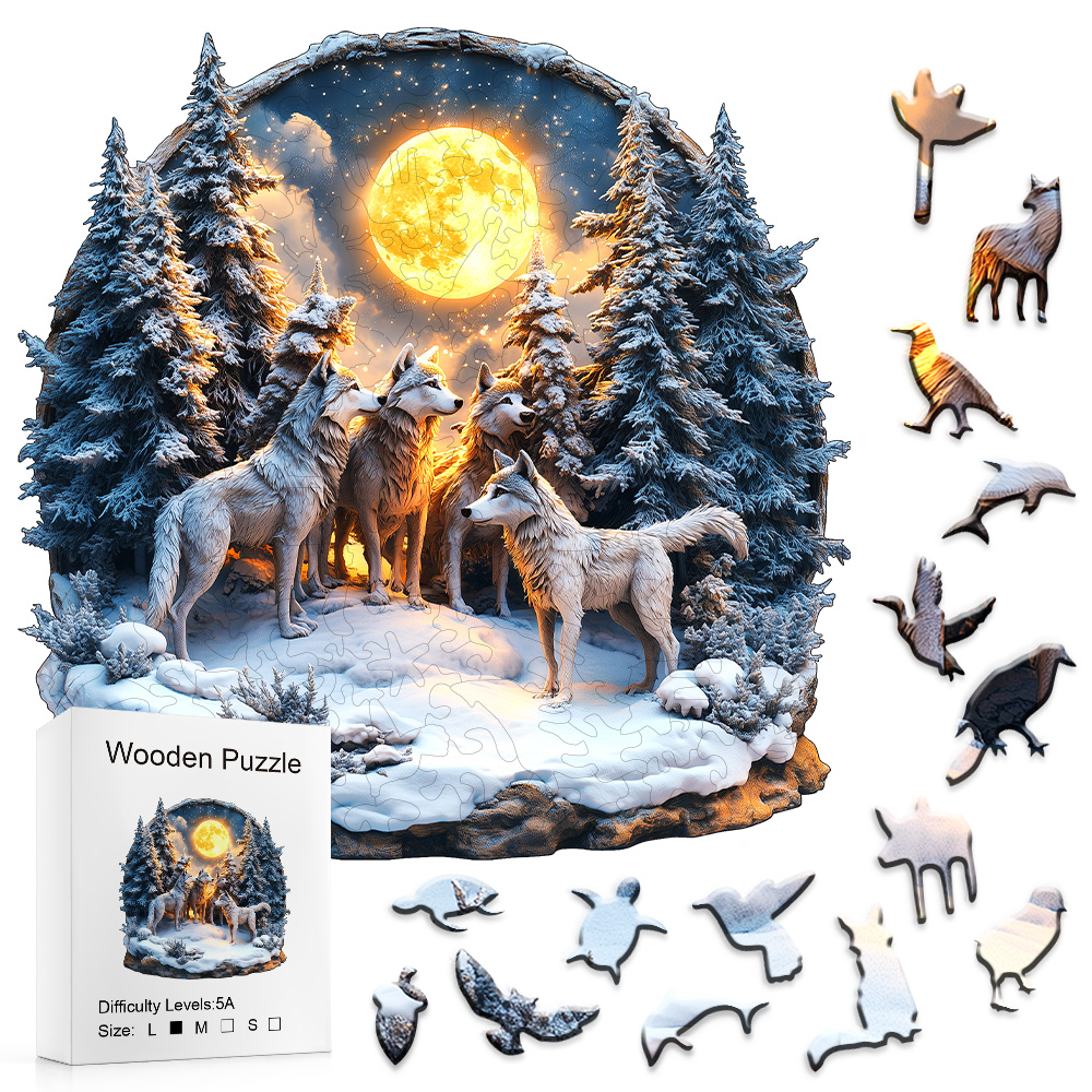 3D Wooden Puzzle: Enchanted Wolf Forest - Premium Craft & Fun A for Your Lover, Home Decoration Craft Pendant