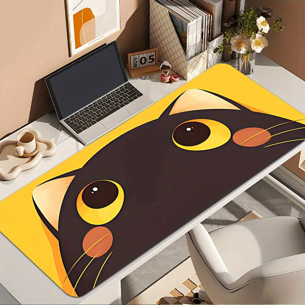 Cute Black Cat with Big Eyes Large Extended Gaming Mouse Pad Desk Mat dr. eyemo