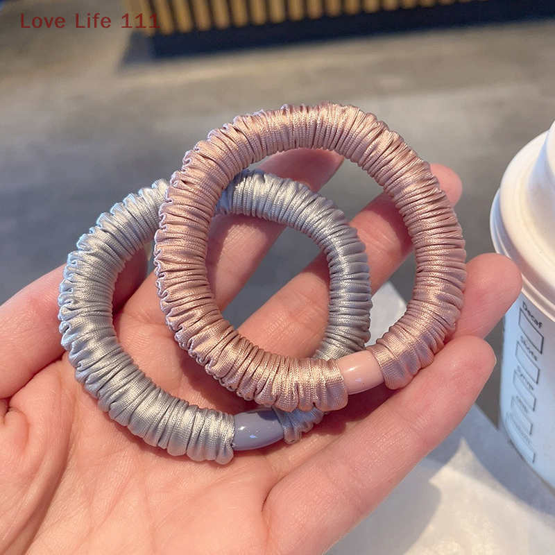New 2PCS Fashion Elastic Silk Scrunchie For Women Solid Color Satin Hair Rubber Bands Girls Black Silk Hair Tie White