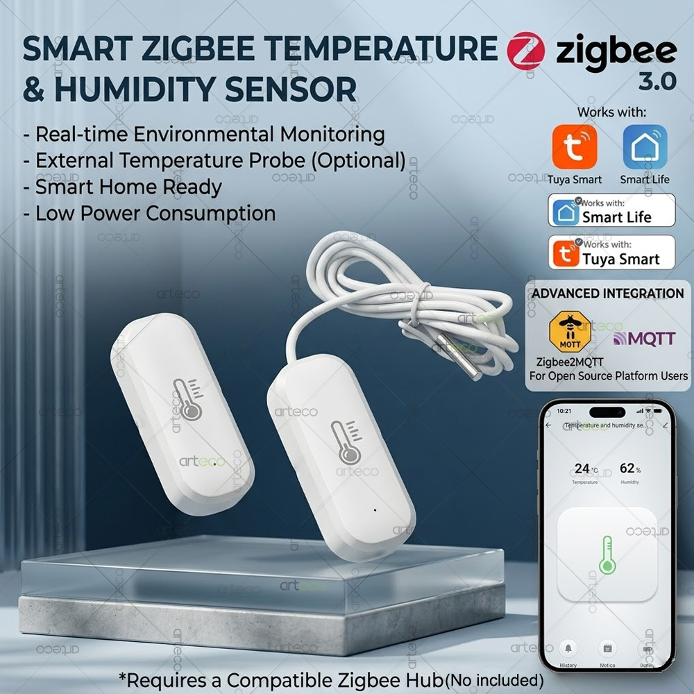 Zigbee Temperature Humidity Sensor External Probe Themometer Optional Smart Home Automation Support Tuya Smart Life Zigbee2MQTT