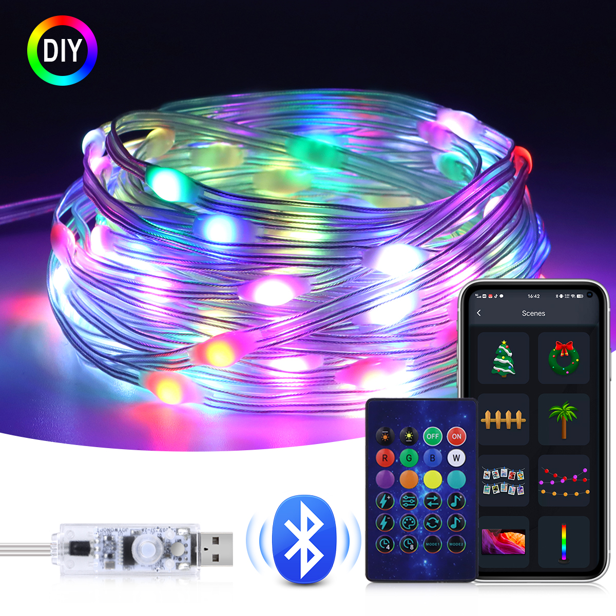 5M/10M/20M Smart Bluetooth Control RGBIC USB LED String Light Holiday Wedding Lighting Fairy Lights Garland Home Decor lightify