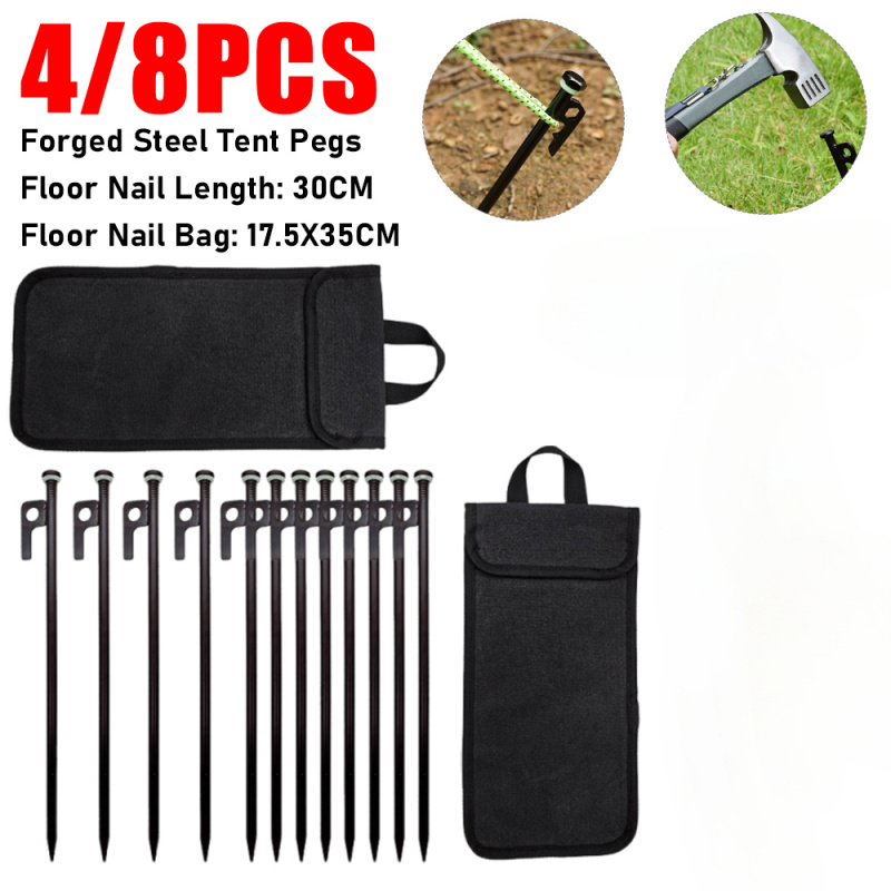8PCS Night Light Ground Nail Outdoor Thick And Long Ground Nail Camping Tent Windproof Fixed Ground Ding Canopy Steel Nail Set