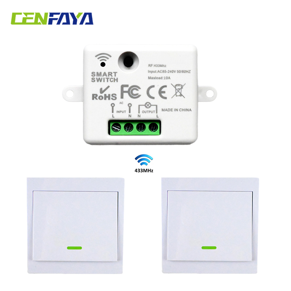 CENFAYA 433HMz Wireless Light Switch 86 Wall Panel Remote Control RF Switch 110V 220V 230V 10A Relay Receiver DIY Easy Install