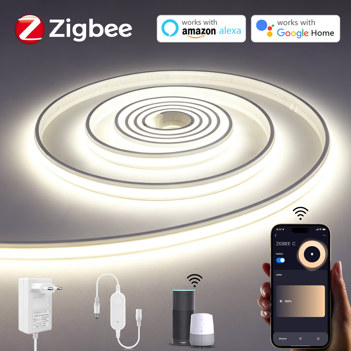 WiFi Tuya Zigbee Neon LED Light Strip 24V Waterproof Glow Neon Tape Dimmable For Under Cabinet Kitchen Bedroom Backlight Decor