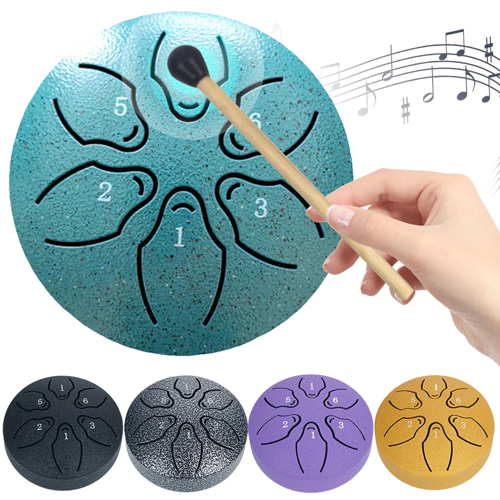 Tongue Drum Portable Rain Drum Drum Drum Percussion Instrument 3 inches 6 notes Yoga Meditation Music Toy