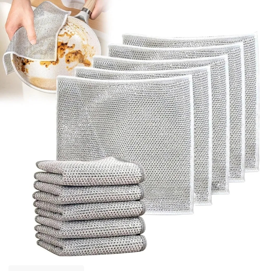5 Pics Korean Multipurpose Soft Wire Dishwashing Rags For Wet And Dry/Multifunctional Non Scratch Metal Wire Dishcloth/Reusable Pad Sponge