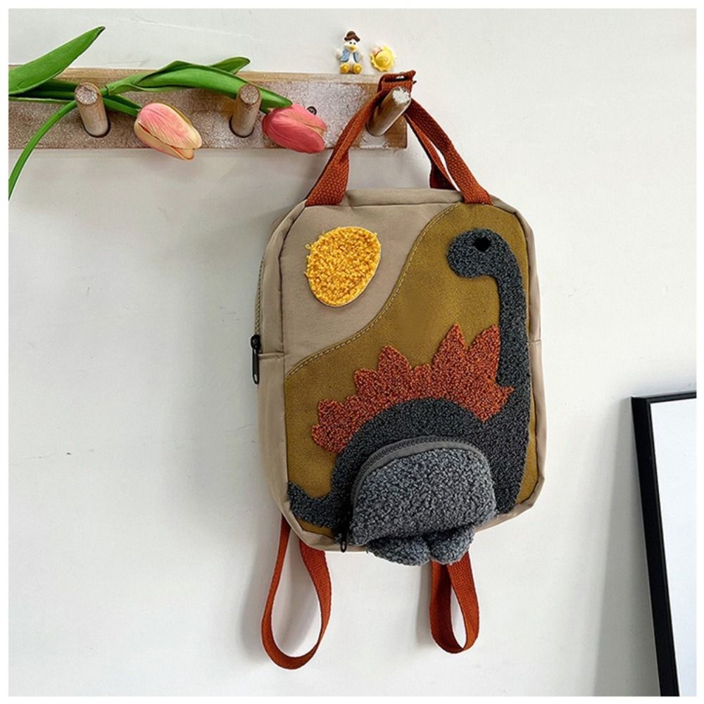Long Neck Small Dinosaur Kindergarten Children Backpack Cartoon Hook Hair Embroidered Kindergarten School Bags Canvas
