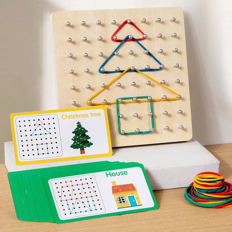 Montessori Wooden Children's Educational Toys Nail Boards Geometry Math Teaching Aids For Shape Cognition Imagination Develop