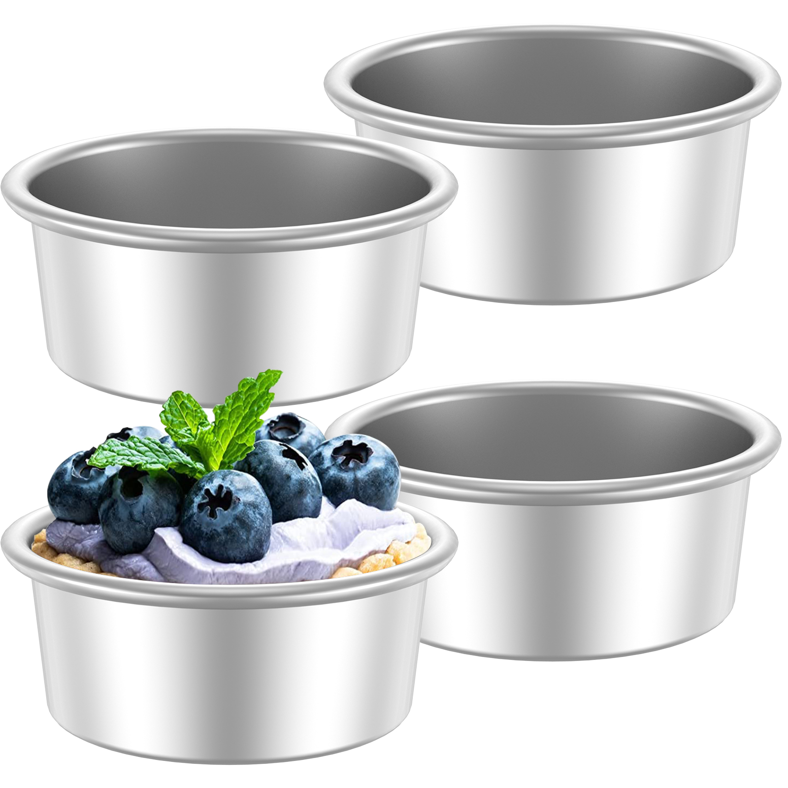 4Pcs Cake Bake Pan Non-Stick 4inch Round Cake Tin Aluminum Alloy Cake Mold Pan Reusable Heavy Duty Cake Bakeware Heat-Resistant