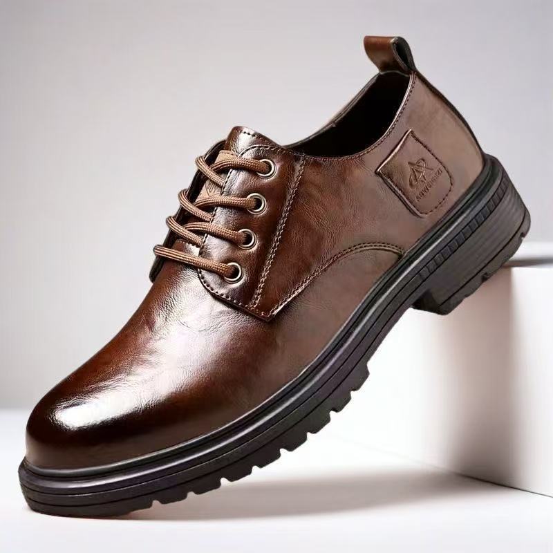 Mens Artificial Leather Low Cut Casual Shoes British Retro Style Soft Sole Big Head Work Boots for Spring Autumn