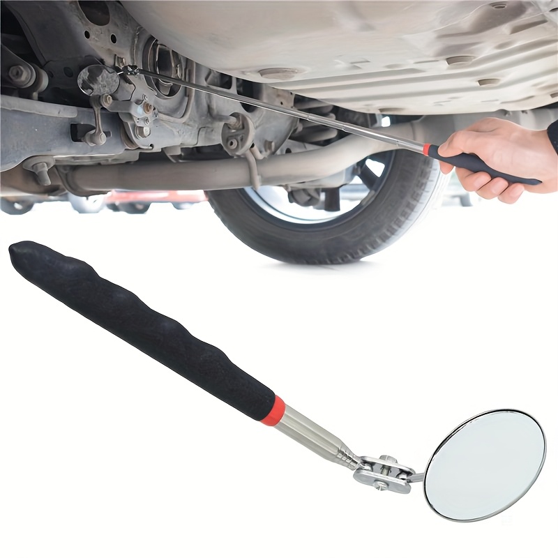 360° Flexible Rotating Telescoping Inspection Mirror - Ergonomic Concave/Convex Grip Pocket Metal Frame for Auto Repair & Makeup