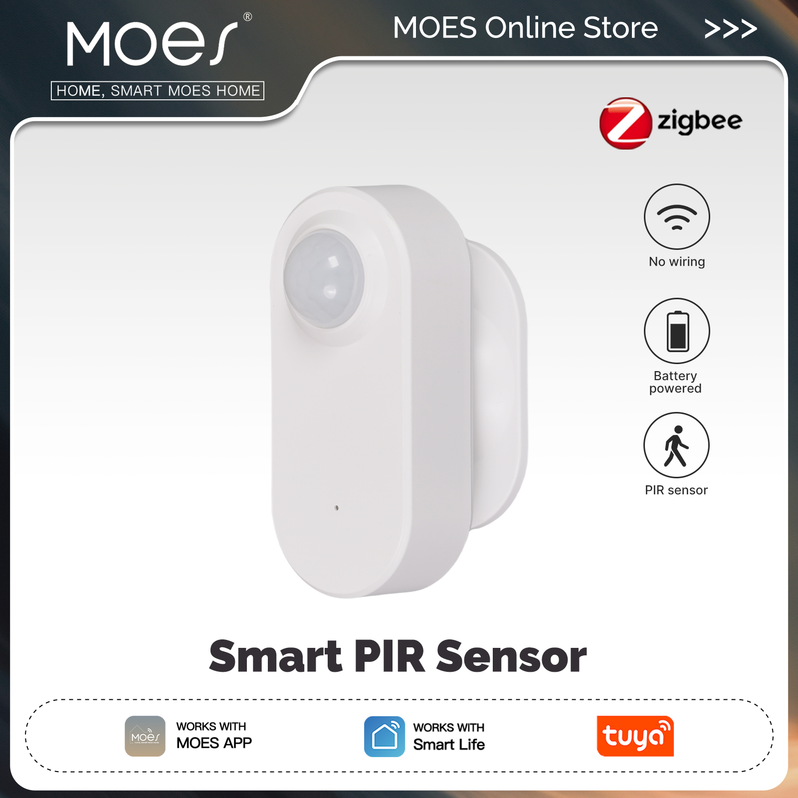 MOES Zigbee 3.0 Tuya Smart PIR Motion Sensor Human Body Infrared Detector Battery Powered Works with Smart Life App Alexa