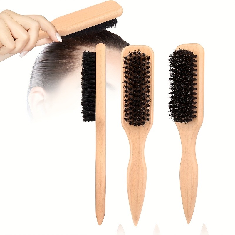 1pcs Hair Brush, Natural Beech Wood Handle, Hair Design Tool, Rear Comb Hair Brush, Used for Edge and Back Combing and Styling