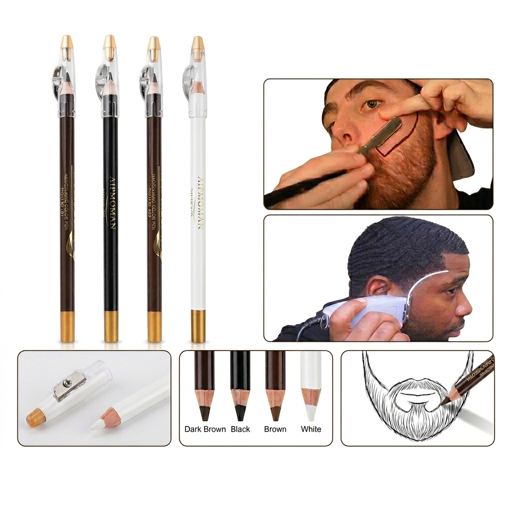 Pro Barber Hairline Pencil with Sharpener Men Beard Edge Tracer Shaping Pen Moustache Filler Grooming Line Up Tool Eyebrow