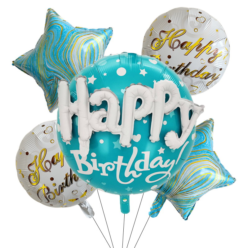 5Pcs/set Happy Birthday Party Balloon Round Heart Foil Helium Balloons Wedding Valentines Day Love You Decoration Supplies