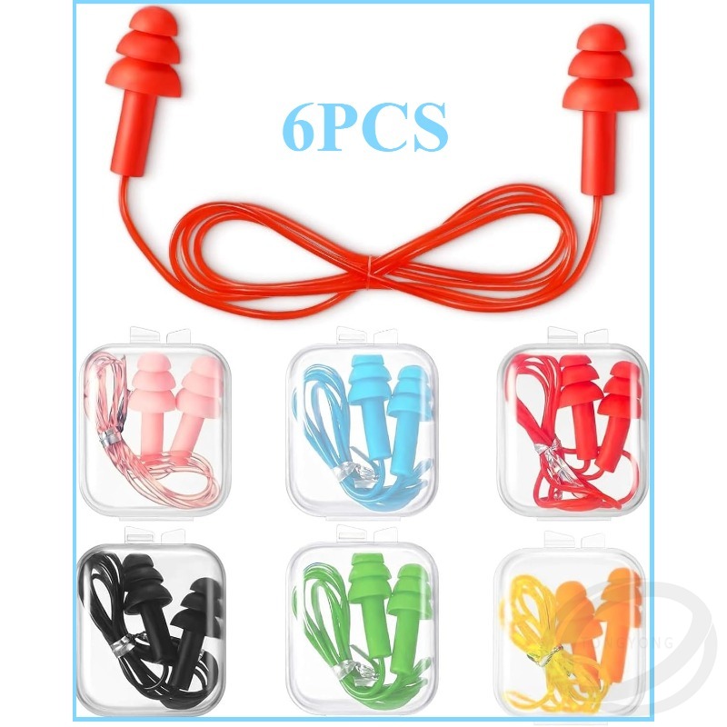 6 Pairs Soft Anti-Noise Ear Plug with Rope Waterproof Ear Plugs Swimming for Kids Ear Protectors Reusable Earplugs