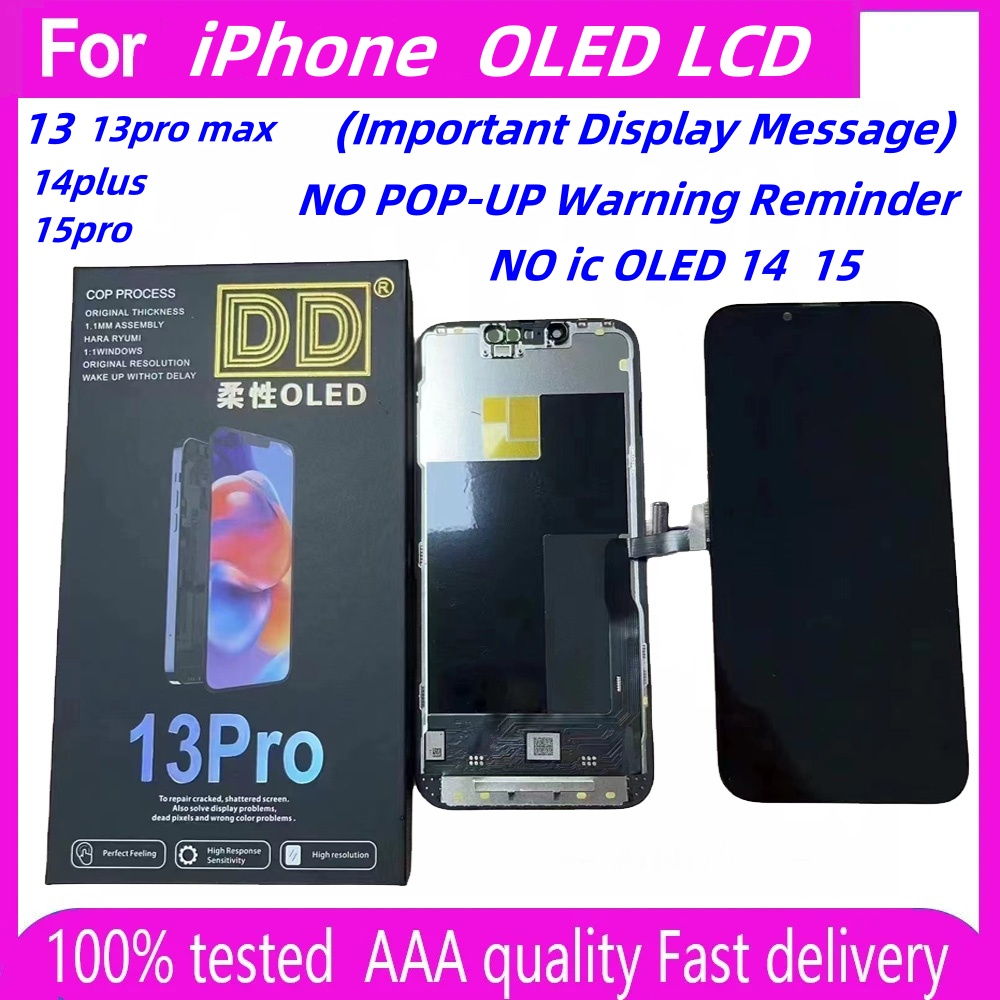 NO IC OLED Display For iPhone 13 14 15 13Pro 14Pro 15Pro 15Pro Max 13promax 14plus LCD Solve Non-Genuine Screen Pop Up Problem