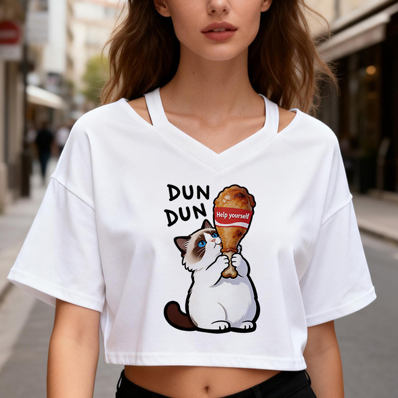 Cropped T Shirt Funny Cat Summer Retro Trend Crop Top Cute Cartoon Kitten T-shirt Women Design Lovers Short Sleeved Clothes