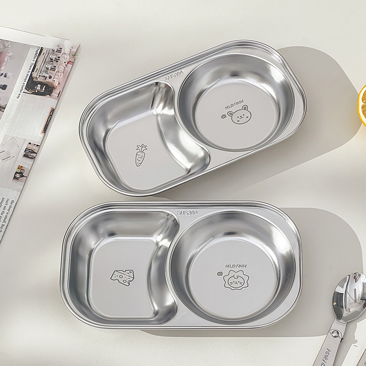 316 children's tableware Cartoon dinner plate Kindergarten school 304 stainless steel plate Cute baby food plate
