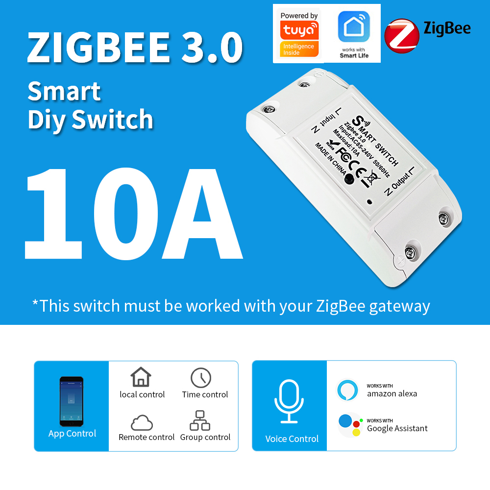 Tuya ZigBee 3.0 Smart Switch Breaker Timer LED Light Wireless Controller Smart Home Automation Relay Module Support Alexa