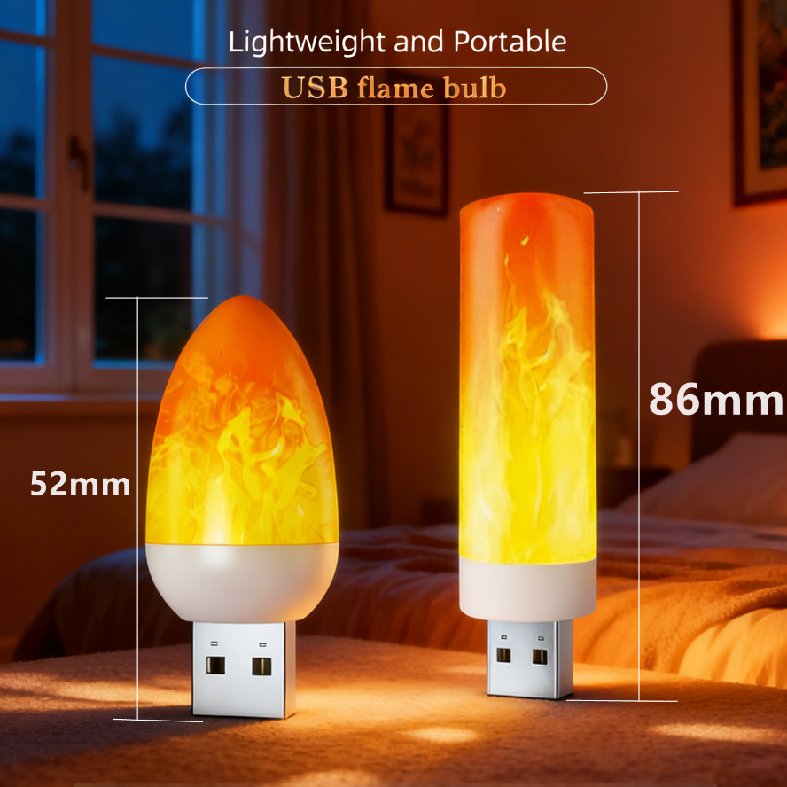 USB LED Dynamic Flame Candle Lights Flash Atmosphere Lamp Portable Camping Lighting Bedroom Decoration Book Light