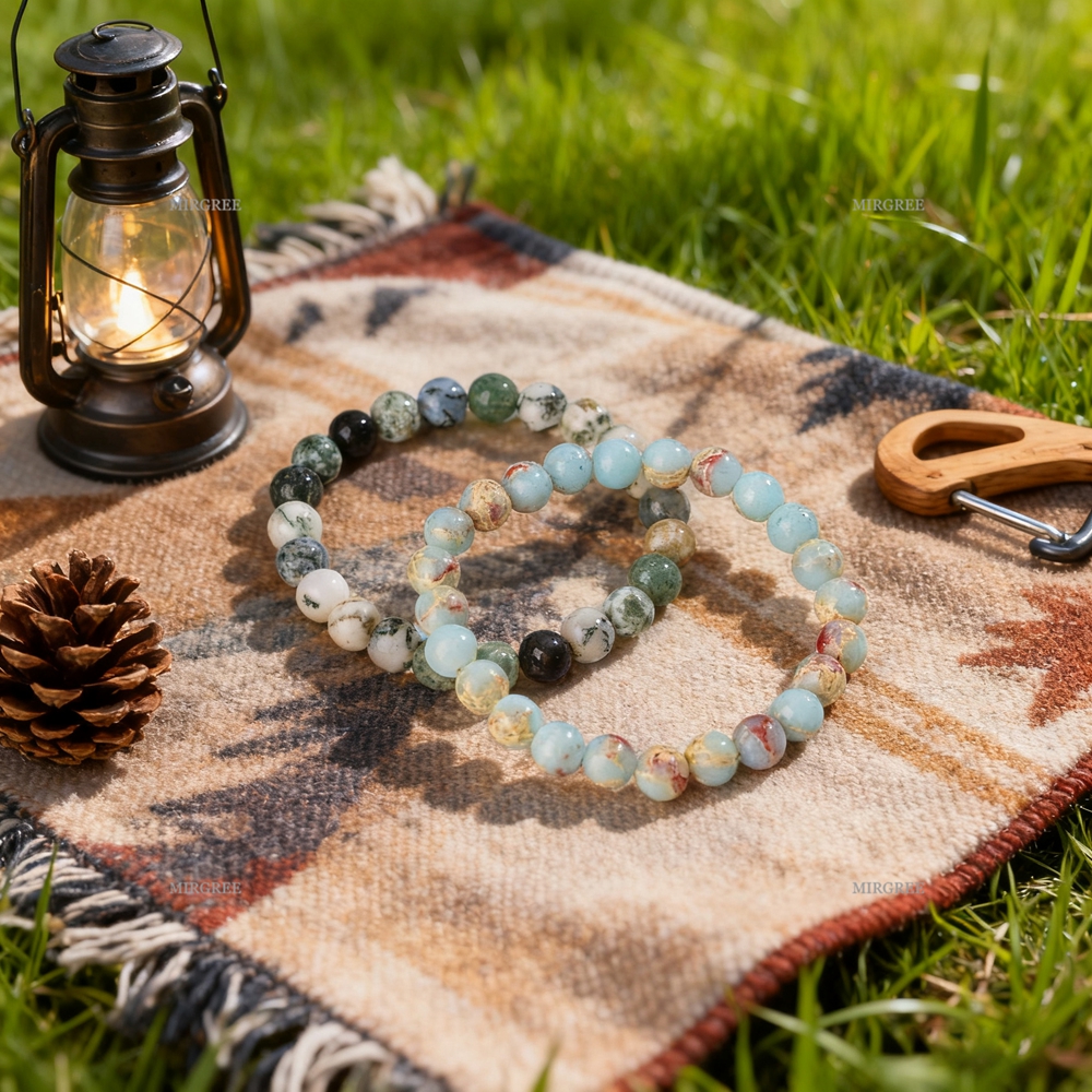 2pcs Unisex Natural Gemstone Elastic Bracelet Set, Durable Elastic Design, Perfect for Nature Enthusiasts and Fashionistas