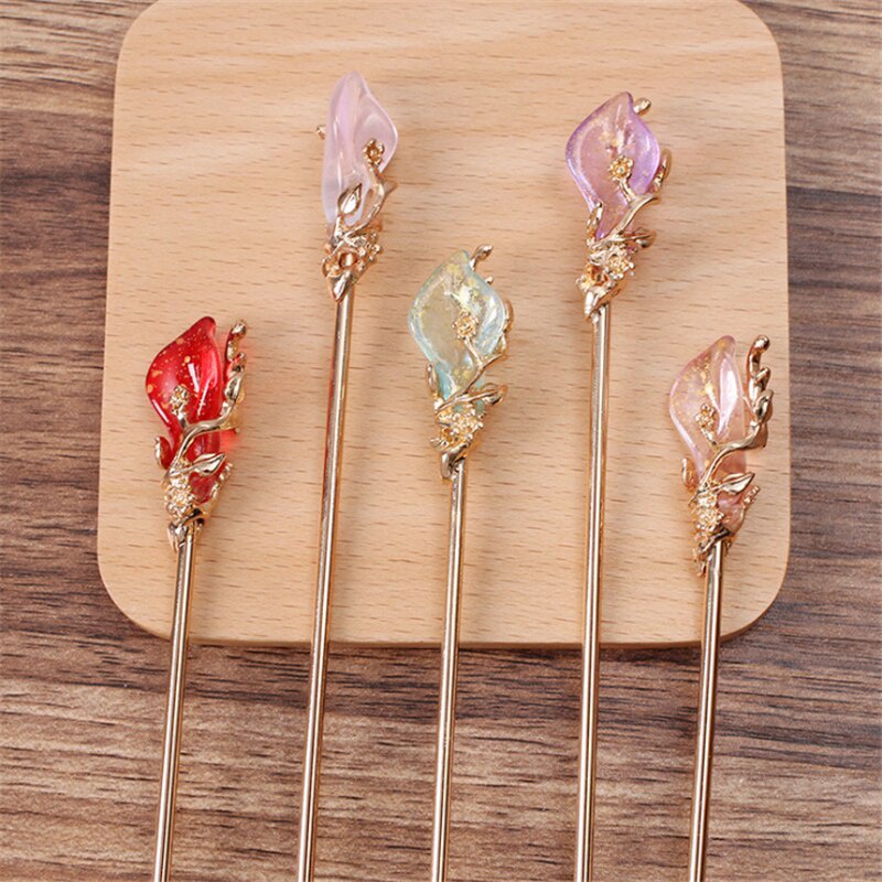 1pc Fashion Chinese Traditional Metal Alloy Hair Stick Vintage Flower Hair Pins Clips For Women Hair Jewelry Accessories Gifts
