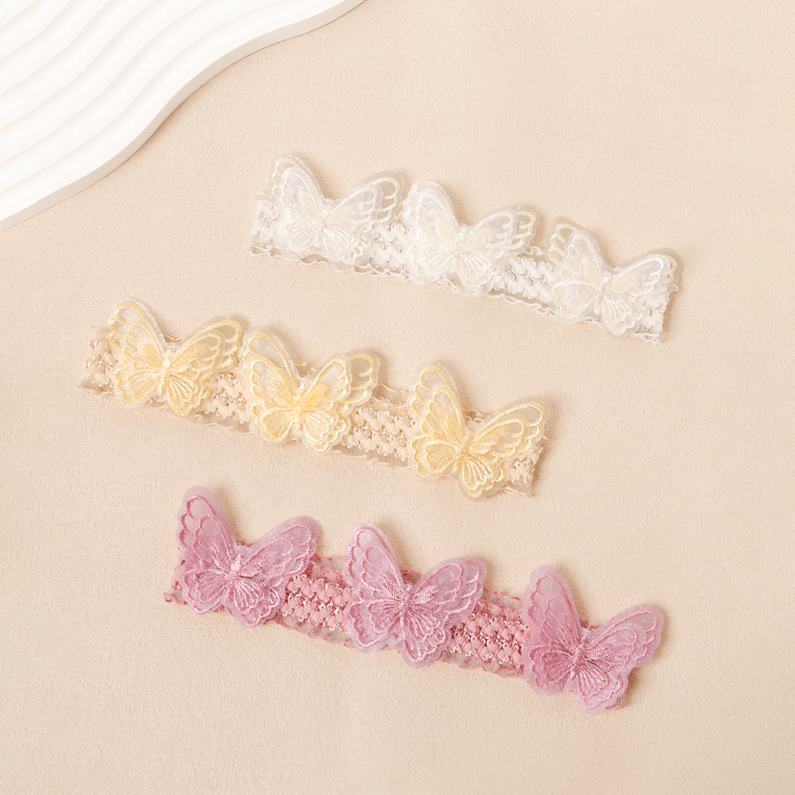 3pcs Baby Soft Lace Hairband Embroisery Butterfly Cute Hair Accessory For Infant DIY Headband Newborn Photograph Head Headdress