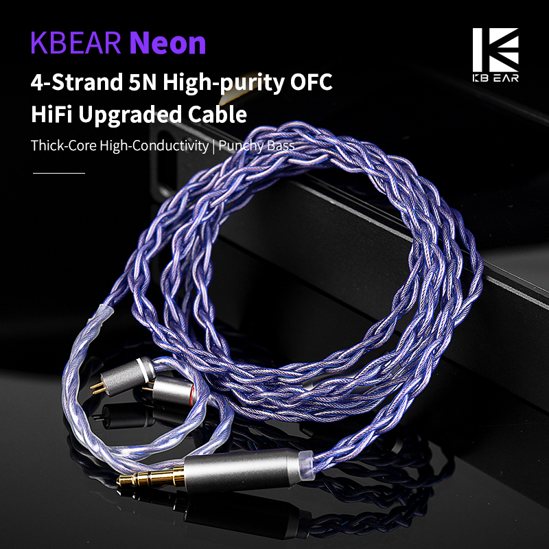 KBEAR Neon iem Headphone Cable 4 Core High-purity OFC Quad-cross Woven Structure HiFi Cable 3.5/4.4MM Balanced Replaceable Cable