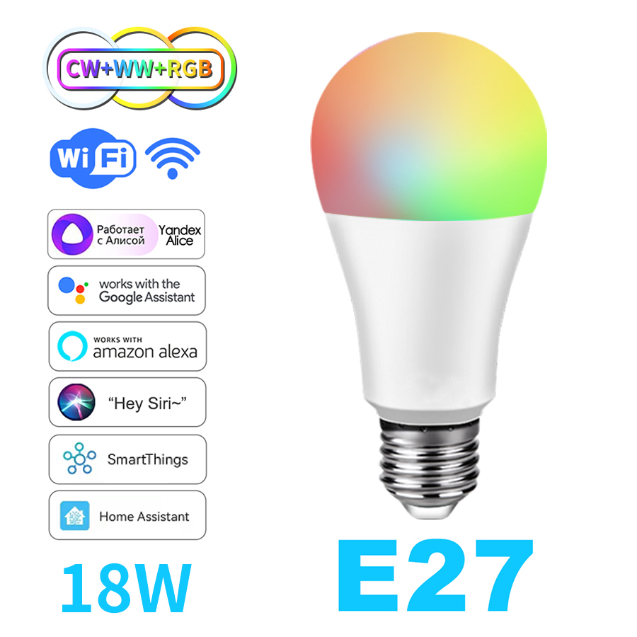 15W 18W Zigbee Led Light Bulb Tuya Wifi Smart Life Led Lamp RGB+WW+CW E27 Smart Home Automation For Alexa, Assistant