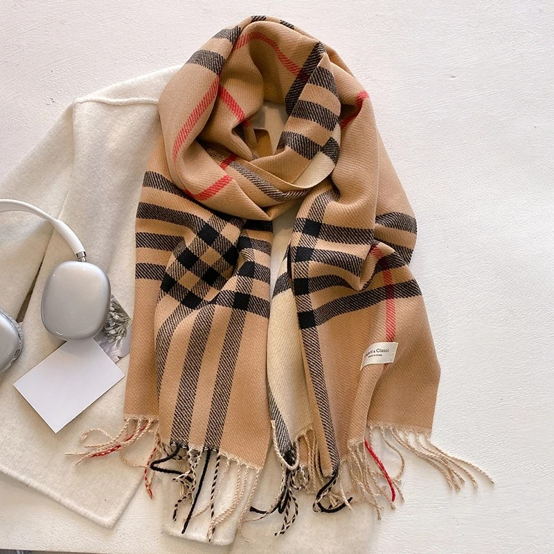 New Autumn Winter Fashion Cashmere Plaid Design Scarf Men Women Warm Thickening Shawl Neckerchief Scarves Bufanda Tassel 2024