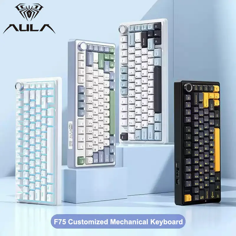 AULA F75 2.4G Wireless/Bluetooth/Wired Gaming Mechanical Keyboard RGB Customized 75% Layout OEM Profile Gasket PC Game Keyboard