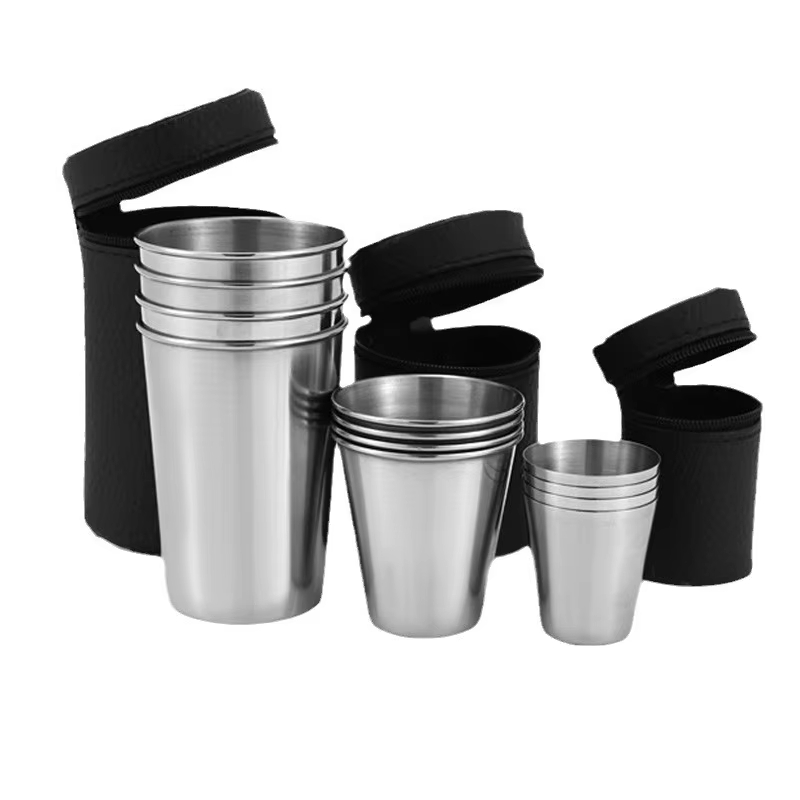 Stainless Steel Cups Mini Set Outdoor Practical Travel Glass Portable Drinkware 30ml/170ml Kitchen Dining Bar Home