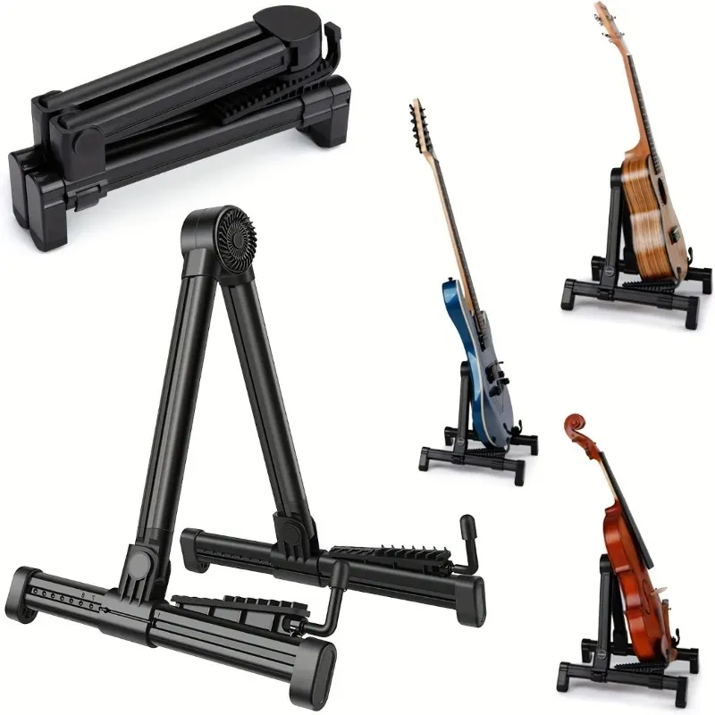Adjustable Universal Guitar Stand - Foldable ABS/Silicpne Lightweight ABS Frame Floor Stand with Compact Foldable Portable