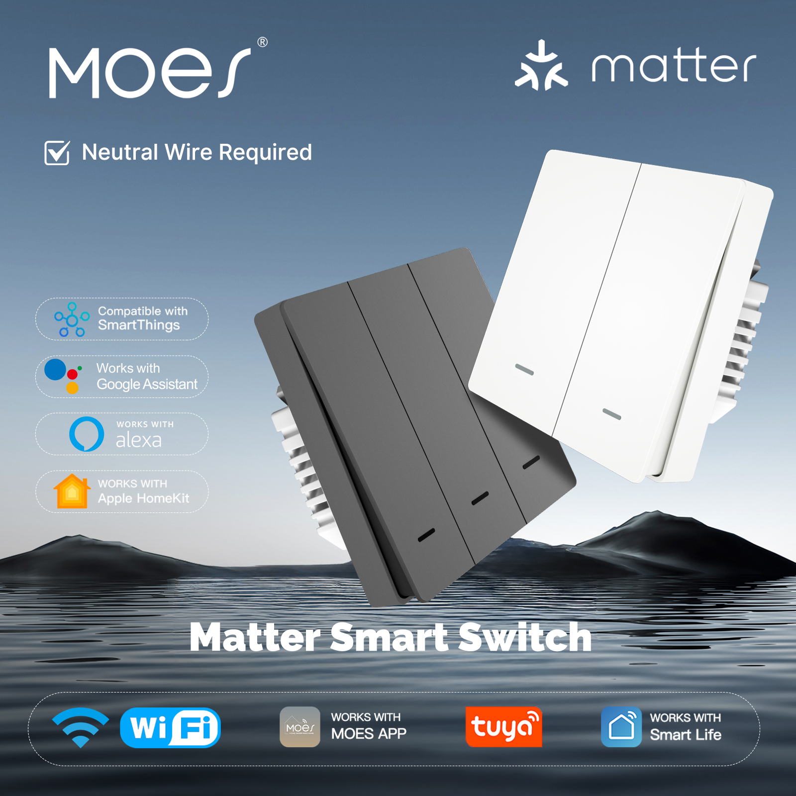 MOES Tuya WiFi Matter Smart Switch Light Button EU Verison Remote Control Homekit Smartthings Works With Alexa Home