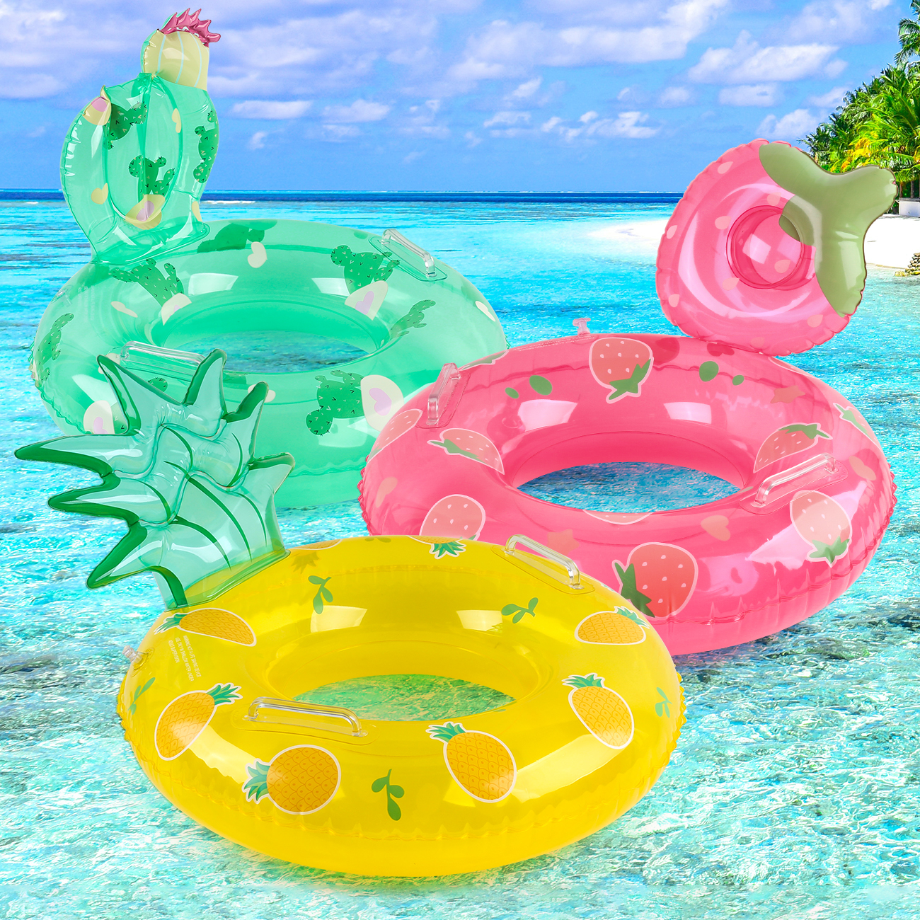 1PC Fruit Shaped Inflatable With Handle Pool Float, Summer Thick Swim Ring, Suitable For Summer Pool Parties Armpit Ring