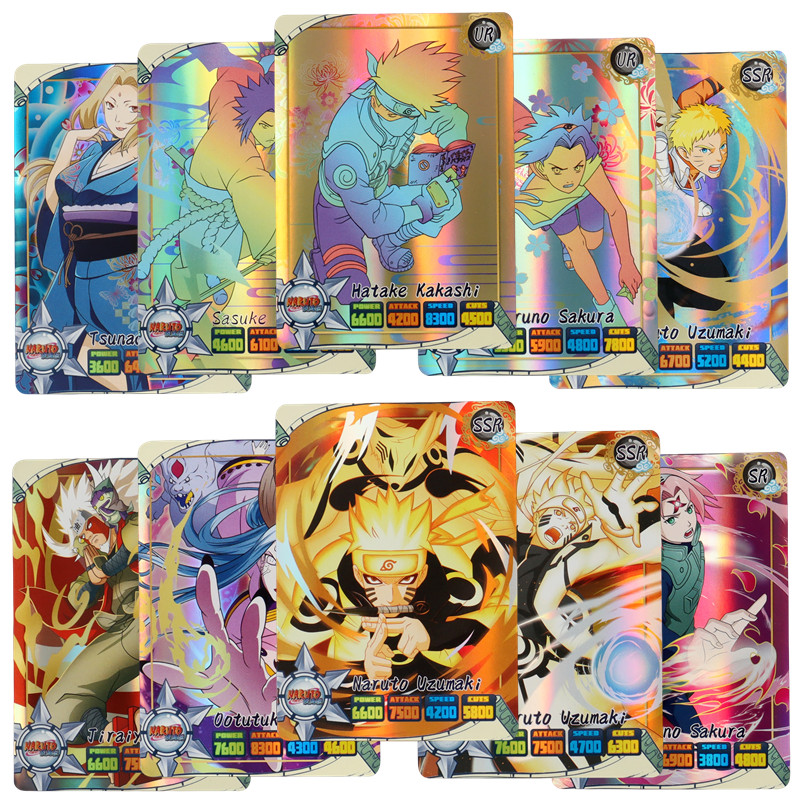 50Pcs Anime Naruto Collection Cards Naruto Uchiha Sasuke Hatake Kakashi Rare SR SSR UR Collection Cards Children Toy