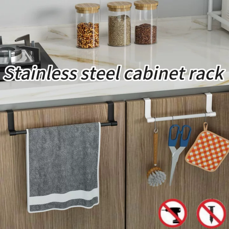 Kitchen Cabinet Door Towel Bar Stainless Steel Door Back Towel Hanging Holder Bathroom Punch-free Towels Hooks Home Organizer