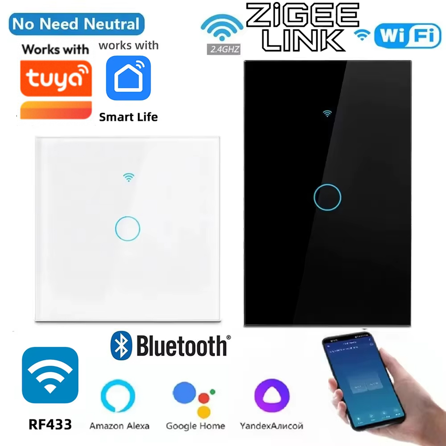 Tuya US WiFi Smart Wall Switch 1/3 Touch Sensor LED Light Switches Alexa Home Switch Neutral wire/No Neutral wire