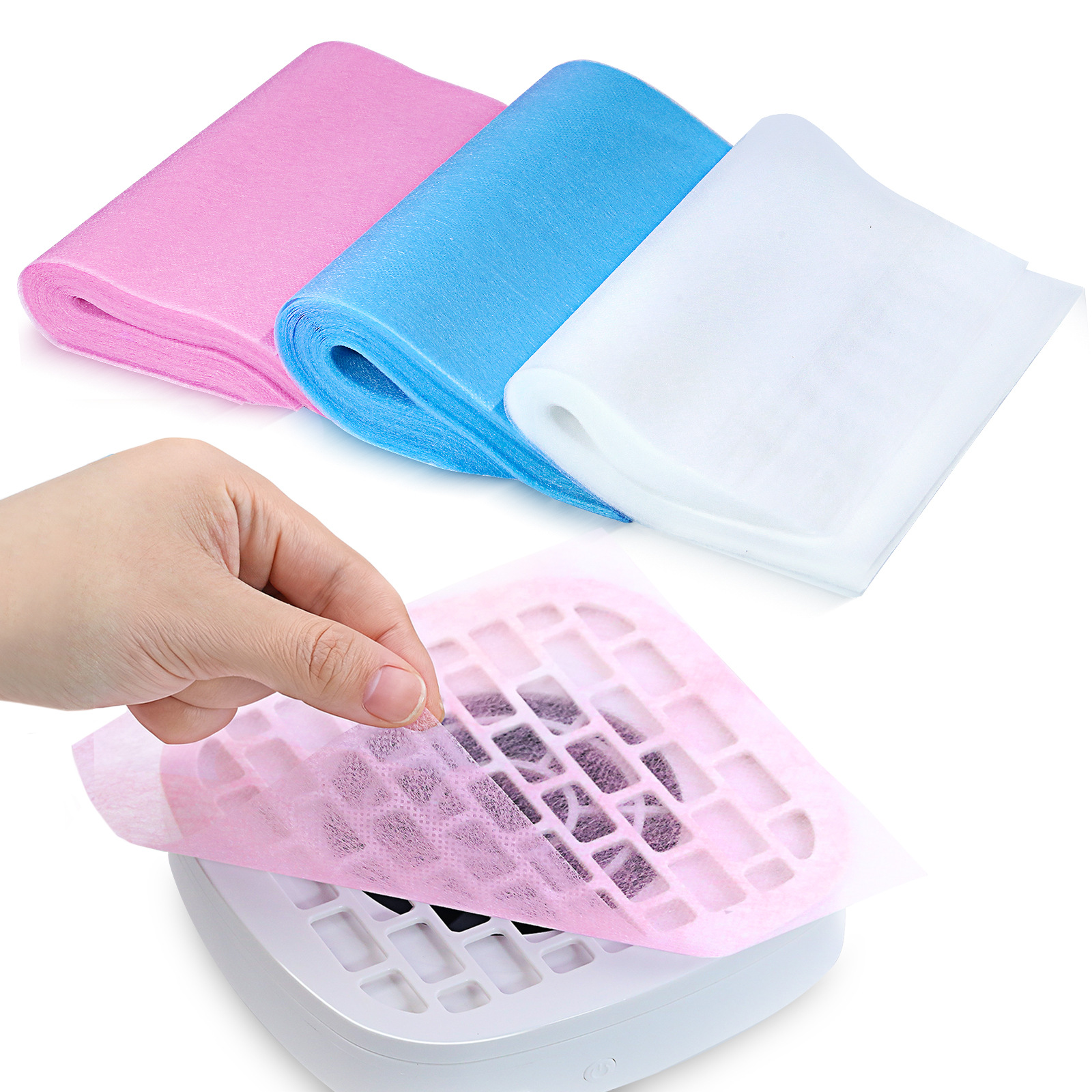 100PCS Nail Dust Collector Filter Paper Disposable Non-woven Filters for Manicure Salon Tools (Pink/White/Blue)