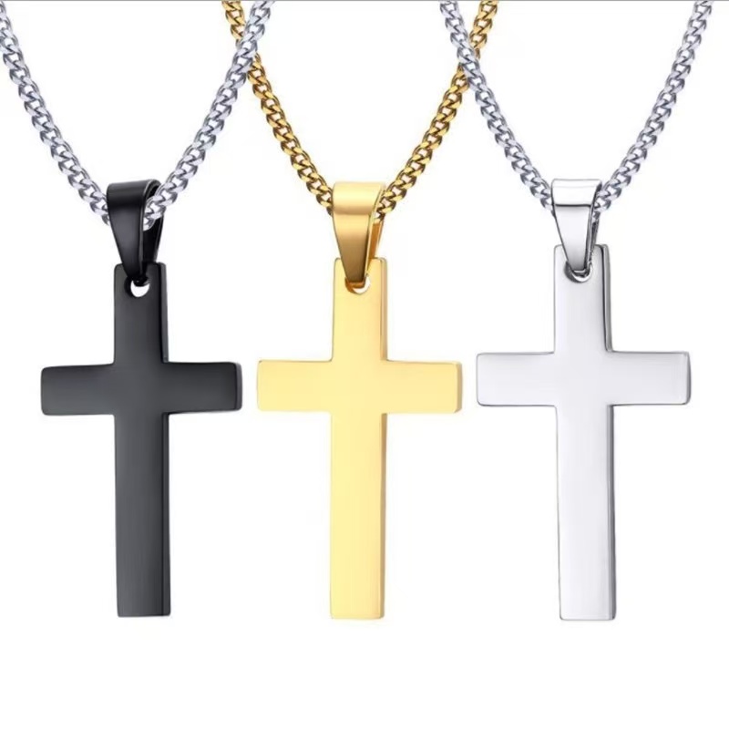 1PCS Fashion Minimalist Punk Style Golden Cross Men's and Women's Pendant Necklace, Cool Boys and Girls Daily Party Dress Up How