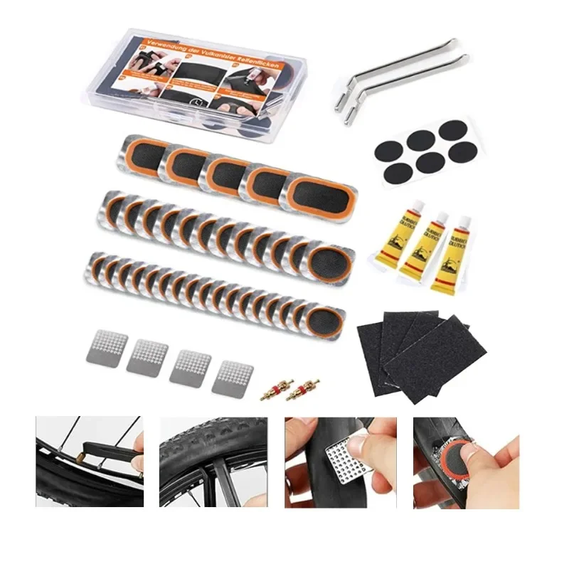 Portable Bicycle Flat Tire Repair Kit - Inner Tube Patching Tools, Tyre Levers & Repair Pads with Cold Patch Sealant