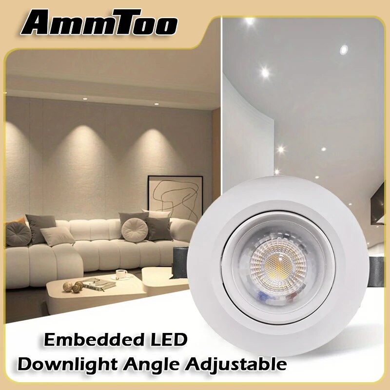 Ammtoo Embedded LED Downlight Angle Adjustable Ceiling Light Spotlights 5W Rotating AC220V Indoor Lighting Ultra Thin Design